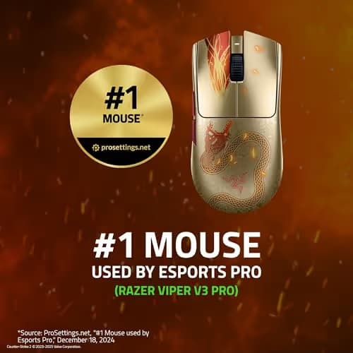 Razer Viper V3 Pro Wireless Esports Gaming Mouse: Symmetrical - 54g - 8K Polling - 35K DPI Optical Sensor - Gen3 Optical Switches - 8 Programmable Controls - 95 Hr Battery - Counter-Strike 2 Edition image