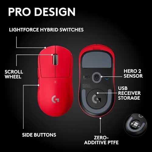 Logitech G PRO X Superlight 2 SE Wireless Gaming Mouse, 60 g pro-Grade Mouse with 5 programmable Buttons, 44K DPI Sensor, 888+ IPS, 1 kHz Report Rate, USB-C Charging for PC/Mac - Red image