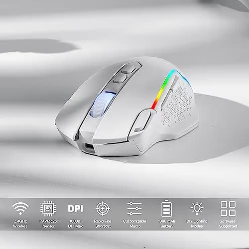 Redragon M810 Pro Wireless Gaming Mouse, 10000 DPI Wired/Wireless Mouse w/Rapid Fire Key, 8 Macro Buttons, 45-Hour Power Capacity and RGB Backlit for PC/Mac/Laptop image
