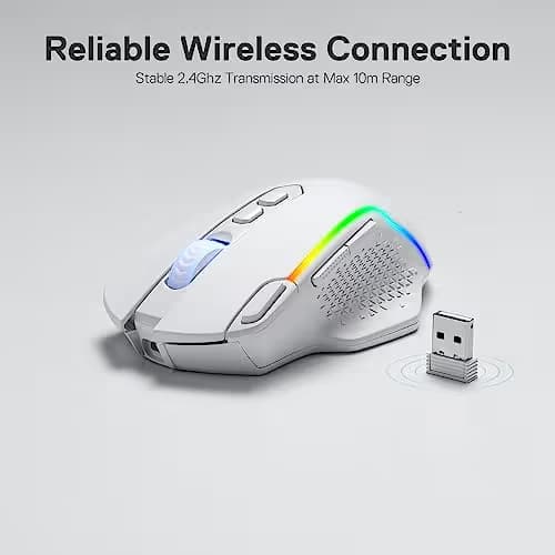 Redragon M810 Pro Wireless Gaming Mouse, 10000 DPI Wired/Wireless Mouse w/Rapid Fire Key, 8 Macro Buttons, 45-Hour Power Capacity and RGB Backlit for PC/Mac/Laptop image