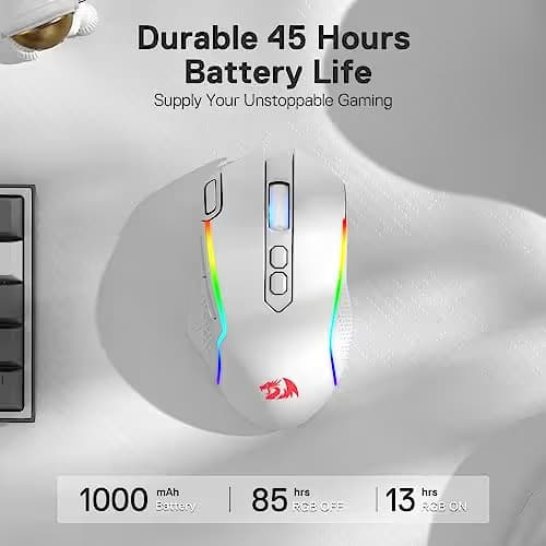 Redragon M810 Pro Wireless Gaming Mouse, 10000 DPI Wired/Wireless Mouse w/Rapid Fire Key, 8 Macro Buttons, 45-Hour Power Capacity and RGB Backlit for PC/Mac/Laptop image