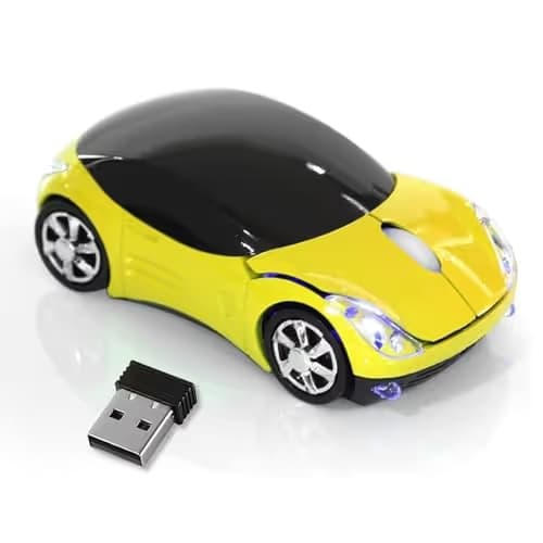 HuGuWdy Yellow Cute Wireless Mouse，2.4G with USB Reciver 1600DPI Car Mouse for Computer Wireless for Laptop Computer Tablet for Windows for Mac OS for Christmas（Yellow） main image