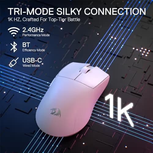 Redragon M916 PRO 3-Mode Wireless Gaming Mouse, 55G Ultra-Light 26K DPI Mouse w/Ergonomic Natural Grip Build, Full Programmable Buttons, Software Supports DIY Keybinds & DPI image
