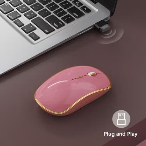 JOYACCESS Wireless Mouse for Laptop - Ultra Thin, Silent, 2400 DPI Portable Optical Mouse for Laptop,Computer,MacBook,Windows, Chromebook, PC - Pink image