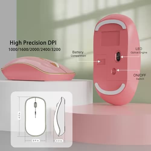 JOYACCESS Wireless Mouse for Laptop - Ultra Thin, Silent, 2400 DPI Portable Optical Mouse for Laptop,Computer,MacBook,Windows, Chromebook, PC - Pink image