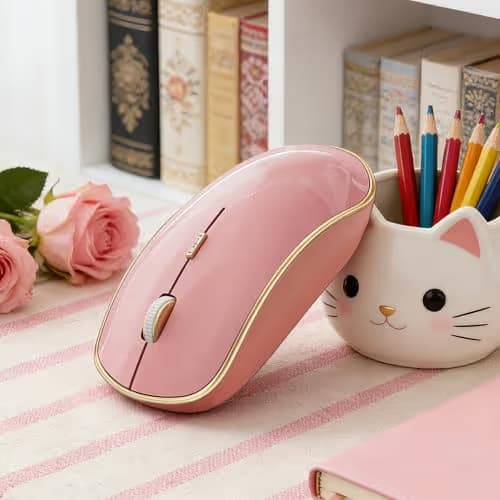 JOYACCESS Wireless Mouse for Laptop - Ultra Thin, Silent, 2400 DPI Portable Optical Mouse for Laptop,Computer,MacBook,Windows, Chromebook, PC - Pink image