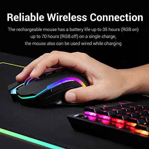 Redragon M602 Griffin RGB Gaming Mouse, RGB Spectrum Backlit Ergonomic Mouse with 7 Programmable Backlight Modes up to 8000 DPI for Windows PC Gamers (Black, Wireless) image