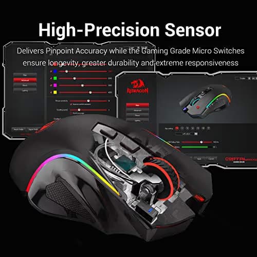 Redragon M602 Griffin RGB Gaming Mouse, RGB Spectrum Backlit Ergonomic Mouse with 7 Programmable Backlight Modes up to 8000 DPI for Windows PC Gamers (Black, Wireless) image