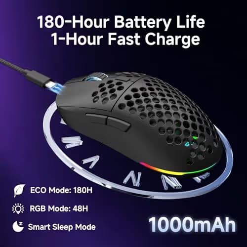 DIERYA M1 Wireless Gaming Mouse, 24000DPI, 180Hrs Battery, 16.8M RGB, 6 Programmable Buttons, Lightweight, Tri-Mode (2.4G/BT5.2/USB-C) for PC/Mac/Laptop - Black image