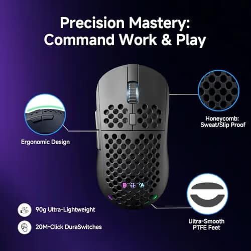 DIERYA M1 Wireless Gaming Mouse, 24000DPI, 180Hrs Battery, 16.8M RGB, 6 Programmable Buttons, Lightweight, Tri-Mode (2.4G/BT5.2/USB-C) for PC/Mac/Laptop - Black image