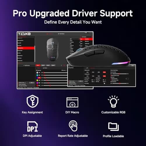 DIERYA M1 Wireless Gaming Mouse, 24000DPI, 180Hrs Battery, 16.8M RGB, 6 Programmable Buttons, Lightweight, Tri-Mode (2.4G/BT5.2/USB-C) for PC/Mac/Laptop - Black image