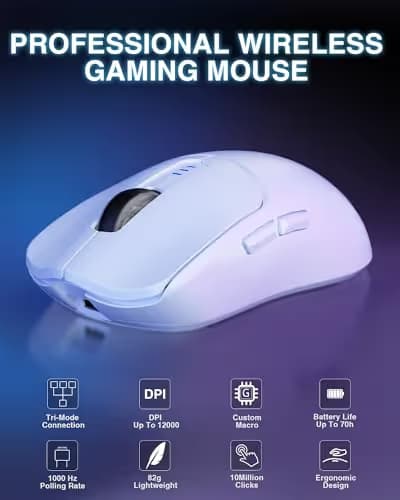 AULA SC580 Wireless Gaming Mouse, Tri-Mode 2.4G/BT5.0/USB-C Gaming Mouse, 12000 DPI Rechargeable Wireless Mouse with 6 Programmable Buttons, Ergonomic Computer Mouse for Laptop/PC/Mac/Tablet image