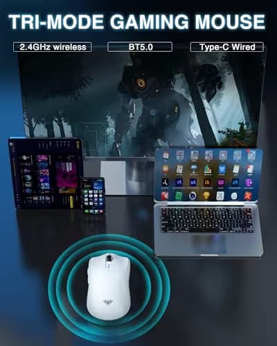 AULA SC580 Wireless Gaming Mouse, Tri-Mode 2.4G/BT5.0/USB-C Gaming Mouse, 12000 DPI Rechargeable Wireless Mouse with 6 Programmable Buttons, Ergonomic Computer Mouse for Laptop/PC/Mac/Tablet image