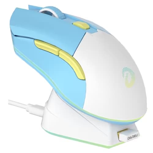 DAREU Wireless Gaming Mouse with Charging Dock Rechargeable RGB,12K DPI,6 Programmable Buttons High-Precision Sensor [300IPS] [1000Hz] for PC Notebook Mac (Blue&Charging Dock) main image