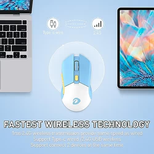 DAREU Wireless Gaming Mouse with Charging Dock Rechargeable RGB,12K DPI,6 Programmable Buttons High-Precision Sensor [300IPS] [1000Hz] for PC Notebook Mac (Blue&Charging Dock) image