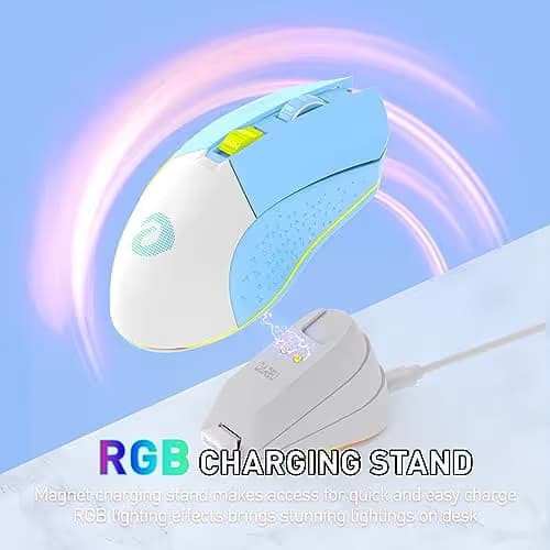 DAREU Wireless Gaming Mouse with Charging Dock Rechargeable RGB,12K DPI,6 Programmable Buttons High-Precision Sensor [300IPS] [1000Hz] for PC Notebook Mac (Blue&Charging Dock) image