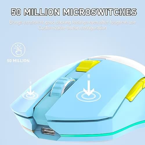 DAREU Wireless Gaming Mouse with Charging Dock Rechargeable RGB,12K DPI,6 Programmable Buttons High-Precision Sensor [300IPS] [1000Hz] for PC Notebook Mac (Blue&Charging Dock) image