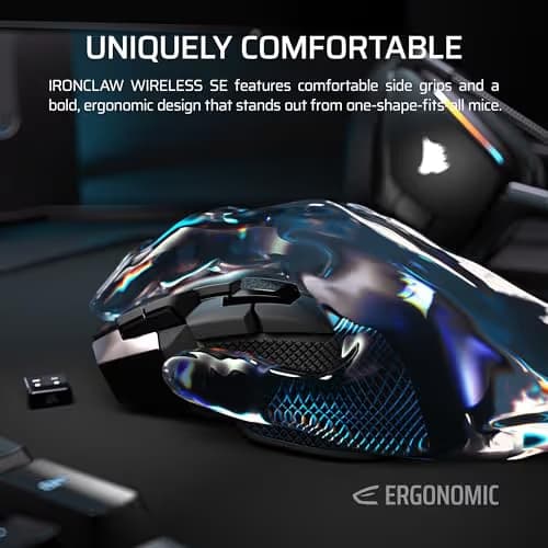 Corsair IRONCLAW Wireless SE Gaming Mouse – 26,000 DPI, Ergonomic Design for Larger Hands, 10 Programmable Buttons, for MOBA, FPS, MMO – Black image