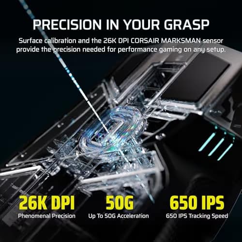 Corsair IRONCLAW Wireless SE Gaming Mouse – 26,000 DPI, Ergonomic Design for Larger Hands, 10 Programmable Buttons, for MOBA, FPS, MMO – Black image