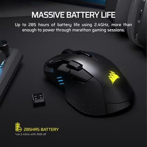 Corsair IRONCLAW Wireless SE Gaming Mouse – 26,000 DPI, Ergonomic Design for Larger Hands, 10 Programmable Buttons, for MOBA, FPS, MMO – Black image