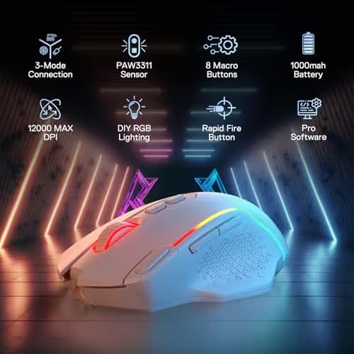 Redragon M810 MAX 3-Mode Wireless Gaming Mouse, 12000 DPI Wired/Wireless RGB Mouse w/Rapid Fire Key, 8 Macro Buttons, 188-Hour Reliable Power Capacity for PC/Mac/Laptop image