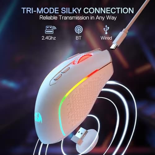 Redragon M810 MAX 3-Mode Wireless Gaming Mouse, 12000 DPI Wired/Wireless RGB Mouse w/Rapid Fire Key, 8 Macro Buttons, 188-Hour Reliable Power Capacity for PC/Mac/Laptop image