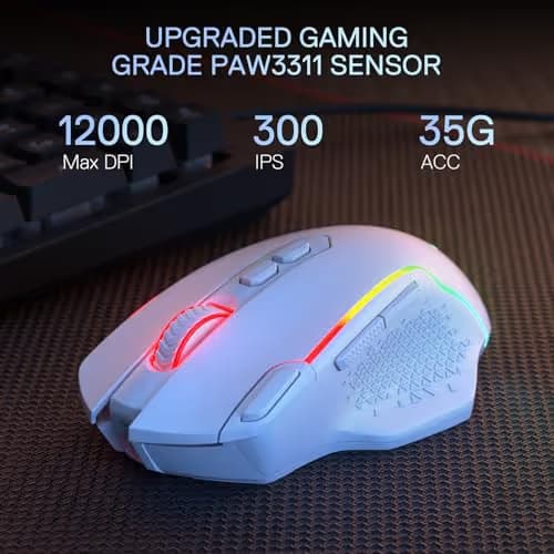 Redragon M810 MAX 3-Mode Wireless Gaming Mouse, 12000 DPI Wired/Wireless RGB Mouse w/Rapid Fire Key, 8 Macro Buttons, 188-Hour Reliable Power Capacity for PC/Mac/Laptop image