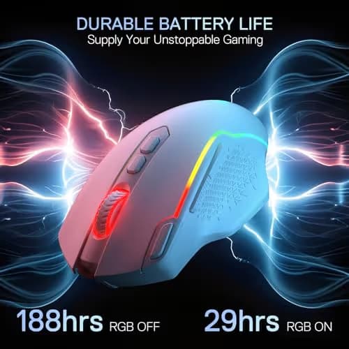 Redragon M810 MAX 3-Mode Wireless Gaming Mouse, 12000 DPI Wired/Wireless RGB Mouse w/Rapid Fire Key, 8 Macro Buttons, 188-Hour Reliable Power Capacity for PC/Mac/Laptop image