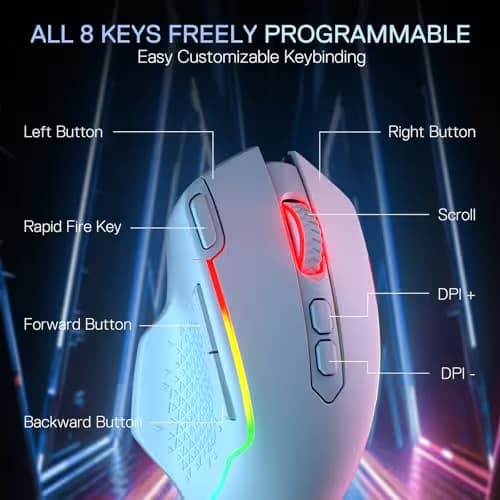 Redragon M810 MAX 3-Mode Wireless Gaming Mouse, 12000 DPI Wired/Wireless RGB Mouse w/Rapid Fire Key, 8 Macro Buttons, 188-Hour Reliable Power Capacity for PC/Mac/Laptop image