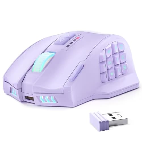 UtechSmart Venus Pro Wireless MMO Gaming Mouse, 16,000 DPI Optical Sensor, Wired/Wireless Dual Modes, 16M Chroma RGB Lighting, 16 Programmable Buttons, Ergonomic Design, Up to 70H, Purple main image