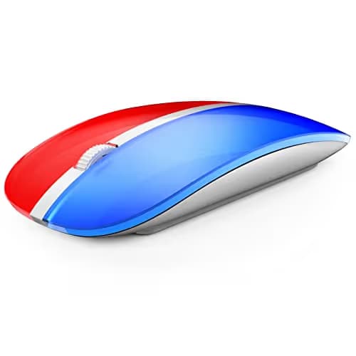 JOYACCESS Rechargeable Wireless Mouse, 2.4G Portable Slim Silent Mouse with USB Receiver and Type C Adapter, 5 Level 3000 DPI, Works with Mac or iPad (Blue & Red) main image