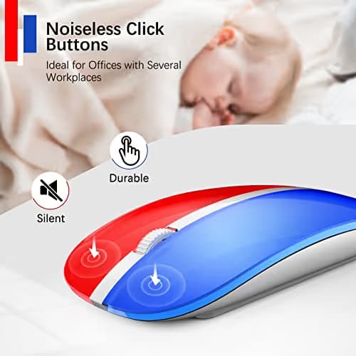 JOYACCESS Rechargeable Wireless Mouse, 2.4G Portable Slim Silent Mouse with USB Receiver and Type C Adapter, 5 Level 3000 DPI, Works with Mac or iPad (Blue & Red) image