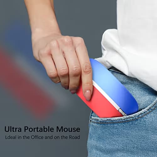 JOYACCESS Rechargeable Wireless Mouse, 2.4G Portable Slim Silent Mouse with USB Receiver and Type C Adapter, 5 Level 3000 DPI, Works with Mac or iPad (Blue & Red) image