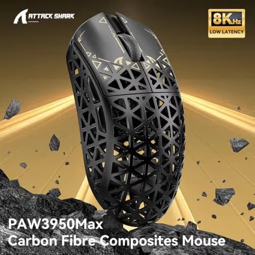 ATTACK SHARK R5Ultra 8K Carbon Fiber Wireless Gaming Mouse with 42000 DPI -PAW3950 MAX Sensor -39g Ultra-Lightweight-Nordic 52840 MCU Chip-Wired/BT/2.4GHz Wirelss Programmable Mouse for PC/Mac (Black) image