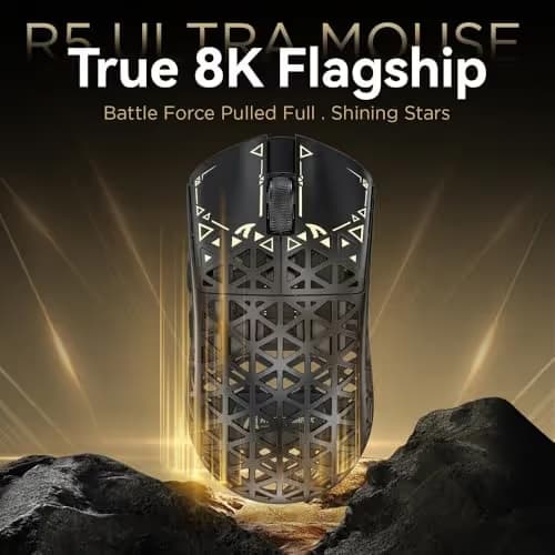 ATTACK SHARK R5Ultra 8K Carbon Fiber Wireless Gaming Mouse with 42000 DPI -PAW3950 MAX Sensor -39g Ultra-Lightweight-Nordic 52840 MCU Chip-Wired/BT/2.4GHz Wirelss Programmable Mouse for PC/Mac (Black) image