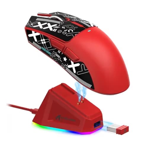 ATTACK SHARK X11 Lightweight Wireless Gaming Mouse with RGB Charging Dock,Tri-Mode-2.4G/USB-C Wired/BT,22K DPI,PAW3311 Optical Sensor,HUYU Switch, 5 programmable Buttons for PC/Mac(Red&Sticker) main image