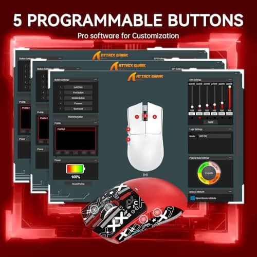 ATTACK SHARK X11 Lightweight Wireless Gaming Mouse with RGB Charging Dock,Tri-Mode-2.4G/USB-C Wired/BT,22K DPI,PAW3311 Optical Sensor,HUYU Switch, 5 programmable Buttons for PC/Mac(Red&Sticker) image