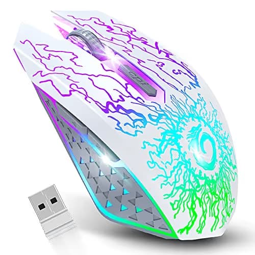VersionTECH. Wireless Gaming Mouse, Rechargeable Computer Mouse Mice with Colorful LED Lights, Silent Click, 2.4G USB Nano Receiver, 3 Level DPI for PC Gamer Laptop Desktop Chromebook Mac-White image