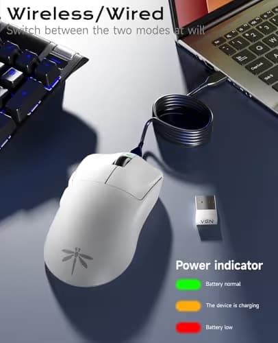 VGN Dragonfly F1 Pro Max Wireless Gaming Mouse, 130h Playtime Long Endurance, 55g Lightweight, PAW3395 26K DPI Flagship Sensor, 4000Hz Polling Rate Supported, Low Latency Esports Peripherals, White image