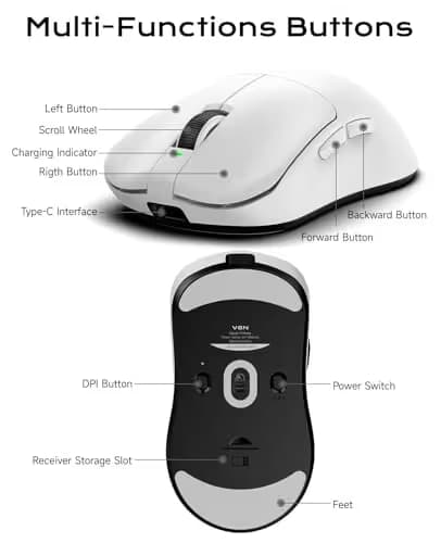 VGN Dragonfly F1 Pro Max Wireless Gaming Mouse, 130h Playtime Long Endurance, 55g Lightweight, PAW3395 26K DPI Flagship Sensor, 4000Hz Polling Rate Supported, Low Latency Esports Peripherals, White image