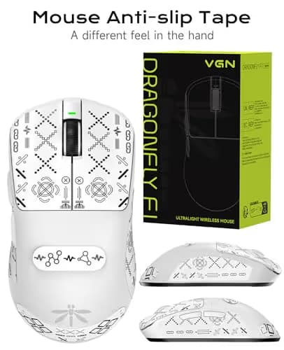 VGN Dragonfly F1 Pro Max Wireless Gaming Mouse, 130h Playtime Long Endurance, 55g Lightweight, PAW3395 26K DPI Flagship Sensor, 4000Hz Polling Rate Supported, Low Latency Esports Peripherals, White image