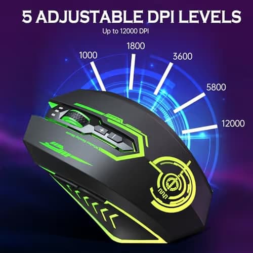 UHURU Wireless Gaming Mouse Up to 12000 DPI, Rechargeable USB-C Wireless Mouse with 7 Buttons 7 Dynamic LED Color Ergonomic Programmable MMO RPG for PC Laptop, Compatible with Windows Mac image
