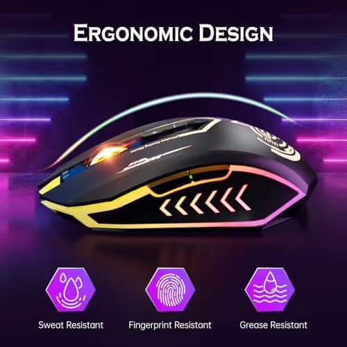UHURU Wireless Gaming Mouse Up to 12000 DPI, Rechargeable USB-C Wireless Mouse with 7 Buttons 7 Dynamic LED Color Ergonomic Programmable MMO RPG for PC Laptop, Compatible with Windows Mac image