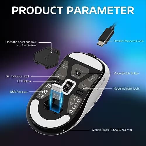 ATTACK SHARK X3 Lightweight Wireless Gaming Mouse with Tri-Mode 2.4G/USB-C Wired/Bluetooth,26K DPI, PAW3395 Optical Sensor,Kailh GM8.0 Switch,5 programmable Buttons for PC/Win/Mac(White) image