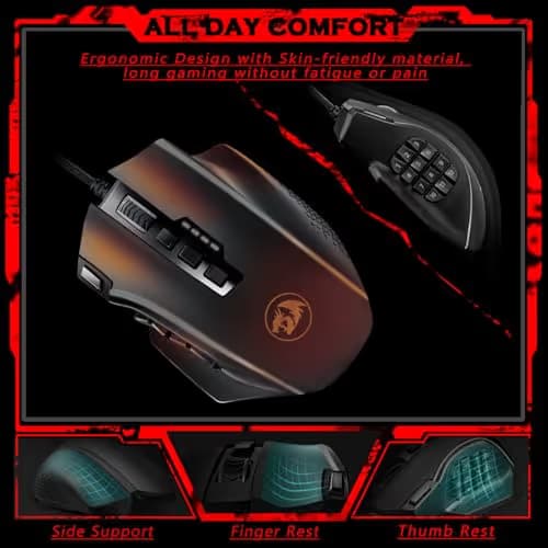 Redragon Gaming Mouse, MMO Mouse Gaming UP 12400 DPI, 19 Macro Programmable Buttons, RGB Mouse with 12 Side Buttons, 8 * 2.4g Weight Tuning for PC Laptop MOBA FPS, M901K, Black image