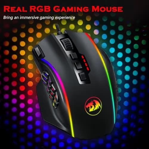 Redragon Gaming Mouse, MMO Mouse Gaming UP 12400 DPI, 19 Macro Programmable Buttons, RGB Mouse with 12 Side Buttons, 8 * 2.4g Weight Tuning for PC Laptop MOBA FPS, M901K, Black image