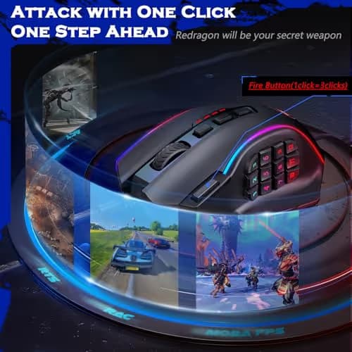 Redragon Gaming Mouse, MMO Mouse Gaming UP 12400 DPI, 19 Macro Programmable Buttons, RGB Mouse with 12 Side Buttons, 8 * 2.4g Weight Tuning for PC Laptop MOBA FPS, M901K, Black image