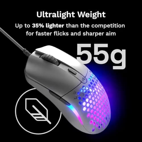 GLORIOUS Model O Eternal Ultralight RGB Gaming Mouse - Wired - 55g Lightweight - Customizable RGB Lighting - 6 Programmable Buttons - Symmetrical Design - 12K DPI Optical Sensor - PC/Mac - White image