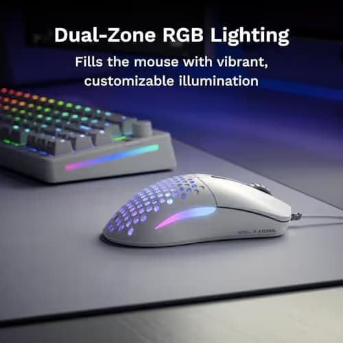 GLORIOUS Model O Eternal Ultralight RGB Gaming Mouse - Wired - 55g Lightweight - Customizable RGB Lighting - 6 Programmable Buttons - Symmetrical Design - 12K DPI Optical Sensor - PC/Mac - White image