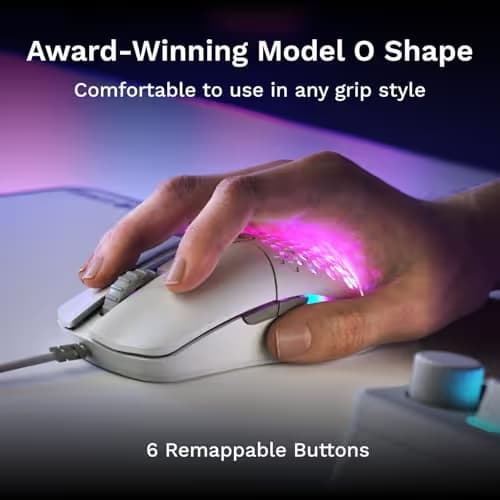 GLORIOUS Model O Eternal Ultralight RGB Gaming Mouse - Wired - 55g Lightweight - Customizable RGB Lighting - 6 Programmable Buttons - Symmetrical Design - 12K DPI Optical Sensor - PC/Mac - White image